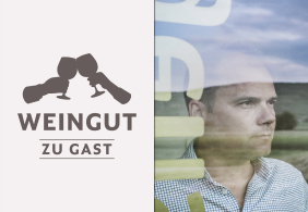 Links klirrende Weingläser, rechts ein nachdenklicher Mann hinter Glas.