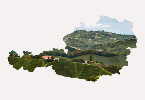 Silhouette Österreichs mit Weinbergen und sanften Hügeln gefüllt.