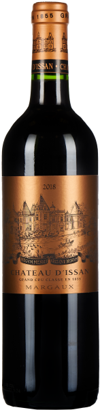Dunkle Flasche mit bronzefarbenem Etikett, darauf elegante Gravur eines Schlosses.