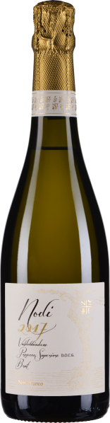 Grüne Sektflasche mit goldener Folienkapsel und elegantem Etikett.