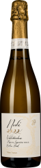 Elegante Sektflasche mit goldener Kapsel und schlichter, stilvoller Etikettgestaltung.