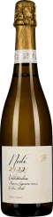 Elegante Sektflasche mit goldener Kapsel und schlichter, stilvoller Etikettgestaltung.