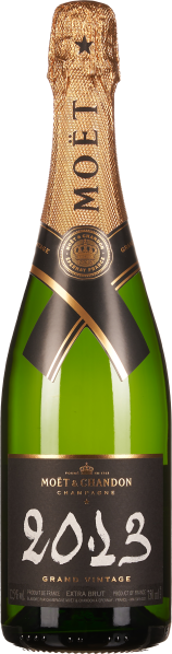 Grüne Champagnerflasche mit goldenem Etikett und stilvoller schwarzer Jahreszahl.