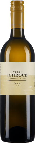 Klare Weinflasche mit hellem, modern gestaltetem Etikett und goldfarbener Kapsel.