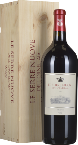 Weinflasche mit rotem Siegel neben Holzkiste, elegantes Etikett.