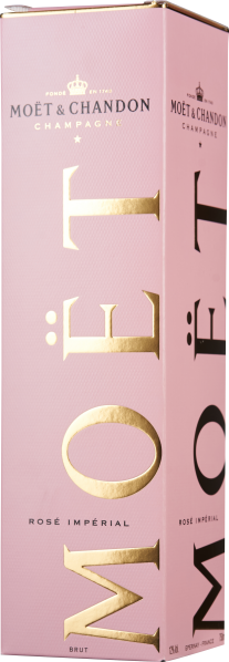 Rosa Verpackung mit goldener Schrift, elegantes Design.