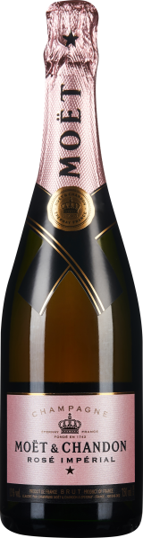 Elegante Champagnerflasche mit roséfarbenem Etikett und Folie.