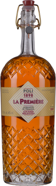 Elegante Flasche mit bernsteinfarbenem Destillat und filigranem Rautenmuster.