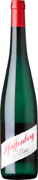 Grüne Weinflasche mit rotem Verschluss und elegantem, weißem Etikett.