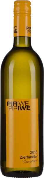 Klarglasflasche mit gelbem Etikett und Schraubverschluss, dunkler Wein.