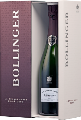 Champagnerflasche in stilvoller, geöffneter Box mit elegantem Etikettendesign.