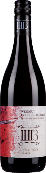 Dunkelrote Weinflasche mit modernem Etikett und Schraubverschluss.