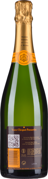 Grüne Weinflasche mit goldener Folie und orangefarbenem Etikett.