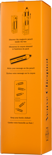 Orangefarbene Verpackung mit Illustrationen und schwarzem Text.