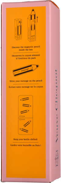 Rosa Verpackung mit grafischen Illustrationen und Anleitungen in Orange.