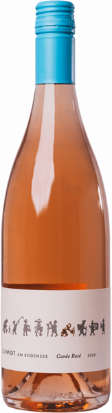 Roséweinflasche mit blauer Kappe und elegantem Etikettendesign.