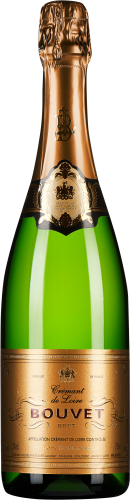 Eine elegante Sektflasche mit grünem Glas, verziert mit einem goldenen Etikett und einer goldenen Folienkapsel.