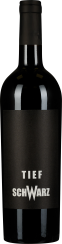 Schlichte schwarze Weinflasche mit schlichtem, modernem Etikettendesign.