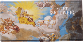 Gemälde-Stil Verpackungsdesign mit himmlischen Szenen und strahlenden Farben.