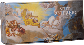 Barocke Kunst mit goldenen Kutschen und Himmelsfiguren auf einer Verpackung.