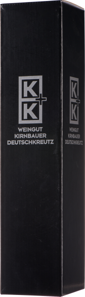 Schwarze, rechteckige Weinverpackung mit silbernem Logo und Schriftzug.