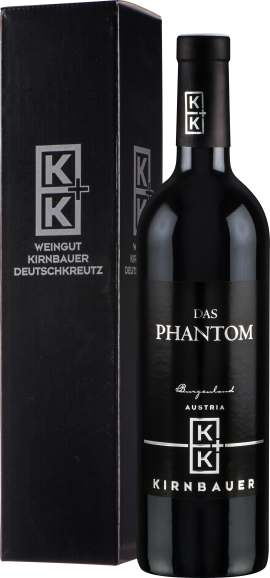 Schwarze Weinflasche mit elegantem Etikett, präsentiert in passender, edler Geschenkbox.