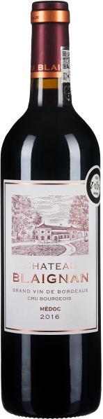 Weinflasche mit elegantem Etikett und dunkelroter Kapsel.