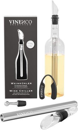 Set mit Weinkühler, Ausgießer und Zubehör in elegantem, modernen Design.