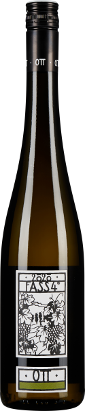 Braune Weinflasche mit schwarzem Schraubverschluss und künstlerischem Etikett.
