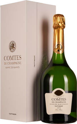 Grüne Sektflasche mit goldener Folie neben einer eleganten, weißen Verpackung.