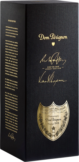 Schwarze Verpackung mit goldener Schrift und detailliertem Siegel.