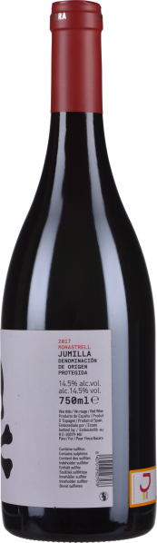 Dunkle Weinflasche mit rotem Verschluss und modernem, schlichtem Etikett.