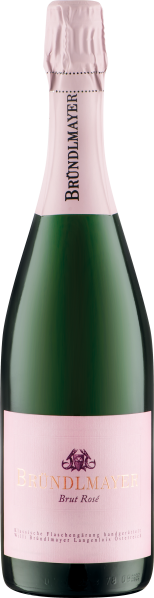 Rosé Sektflasche mit rosa Etikett und goldener Schrift, elegantes Design.