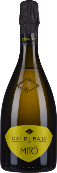 Glamouröse, schlanke Sektflasche mit modernen gelben und schwarzen Details.