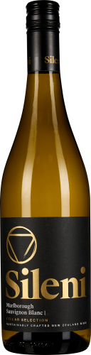 Die Flasche zeigt einen Weißwein mit einem dunklen Etikett, das in Goldschrift gestaltet ist. Der Verschluss ist schwarz mit goldener Schrift, was dem Design einen eleganten und modernen Look verleiht.