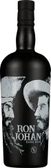 Mattschwarze Flasche mit detailreicher, monochromer Zeichnung von zwei männlichen Profilköpfen, die einander zugewandt sind. Kontrastreiche Darstellung auf der Oberfläche mit subtiler Struktur.