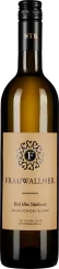 Flasche Weißwein mit goldbraunem Etikett und schwarzem Drehverschluss. Das Etikett zeigt ein stilisiertes Emblem und klare Schriftzüge. Der Flaschenkörper ist schlank und elegant gestaltet.
