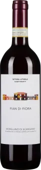 Flasche Rotwein mit dunkelrotem Glas und einer eleganten, weißen Etikette, die ein stilisiertes Gebäude in Erdtönen zeigt.