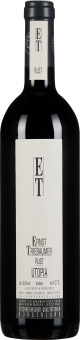 Flasche mit dunklem Glas und hellem Etikett; elegantes, minimalistisches Design mit schwarzen Buchstaben auf dem Etikett.