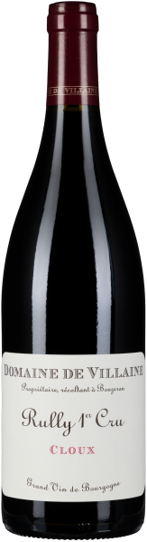 Dunkle Weinflasche mit rotem Kapselverschluss, elegantes cremefarbenes Etikett.