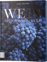 Buchcover mit Nahaufnahme von blauen Weintrauben. Hochwertige, matte Optik mit teils glänzender Schrift auf dunklem Hintergrund.