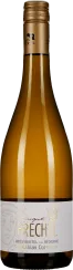 Eine schlanke Weinflasche aus braunem Glas mit goldenem Schraubverschluss. Vorderseitig befindet sich ein elegantes Etikett mit goldenen Akzenten und einem stilisierten Gesicht im Hintergrund.