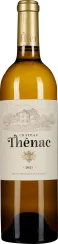 Eine Weinflasche mit goldenem Schraubverschluss und einem cremefarbenen Etikett. Auf dem Etikett ist eine gezeichnete Darstellung eines Châteaus zu sehen. Der Wein hat eine goldgelbe Farbe.