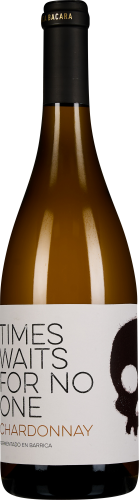 Weinflasche mit modernem Etikett, minimalistisches Design mit Totenkopf.