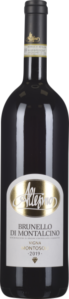 Dunkle Weinflasche mit gold-schwarzem Etikett und glänzendem Verschluss.