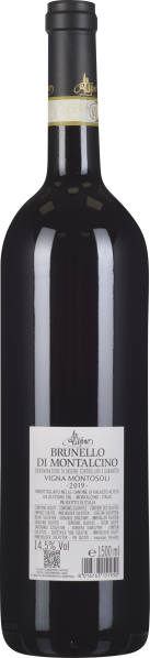 Dunkle Weinflasche mit glänzendem Etikett und Goldakzenten, große 1,5-Liter-Flasche.