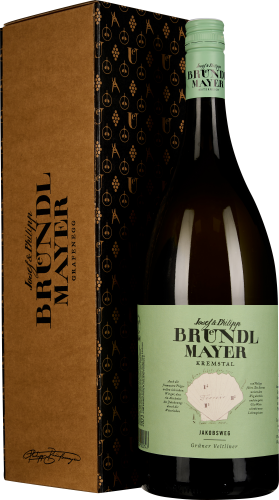 Weinflasche mit mintgrünem Etikett und Geschenkbox, elegant gestaltet.