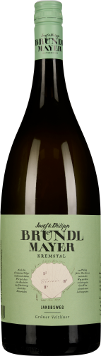 Grüne Weinflasche mit pastellgrünem Etikett und goldenen Reflexionen.