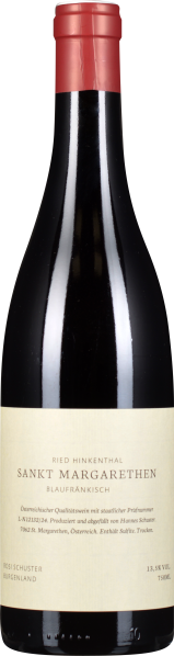 Weinflasche mit rotem Verschluss und cremefarbenem Etikett.