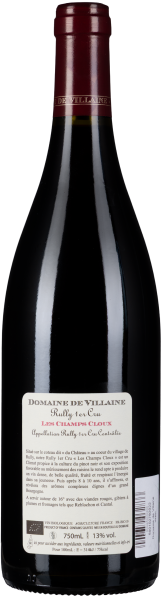 Dunkle Weinflasche mit rotem Verschluss und cremefarbenem Etikett.